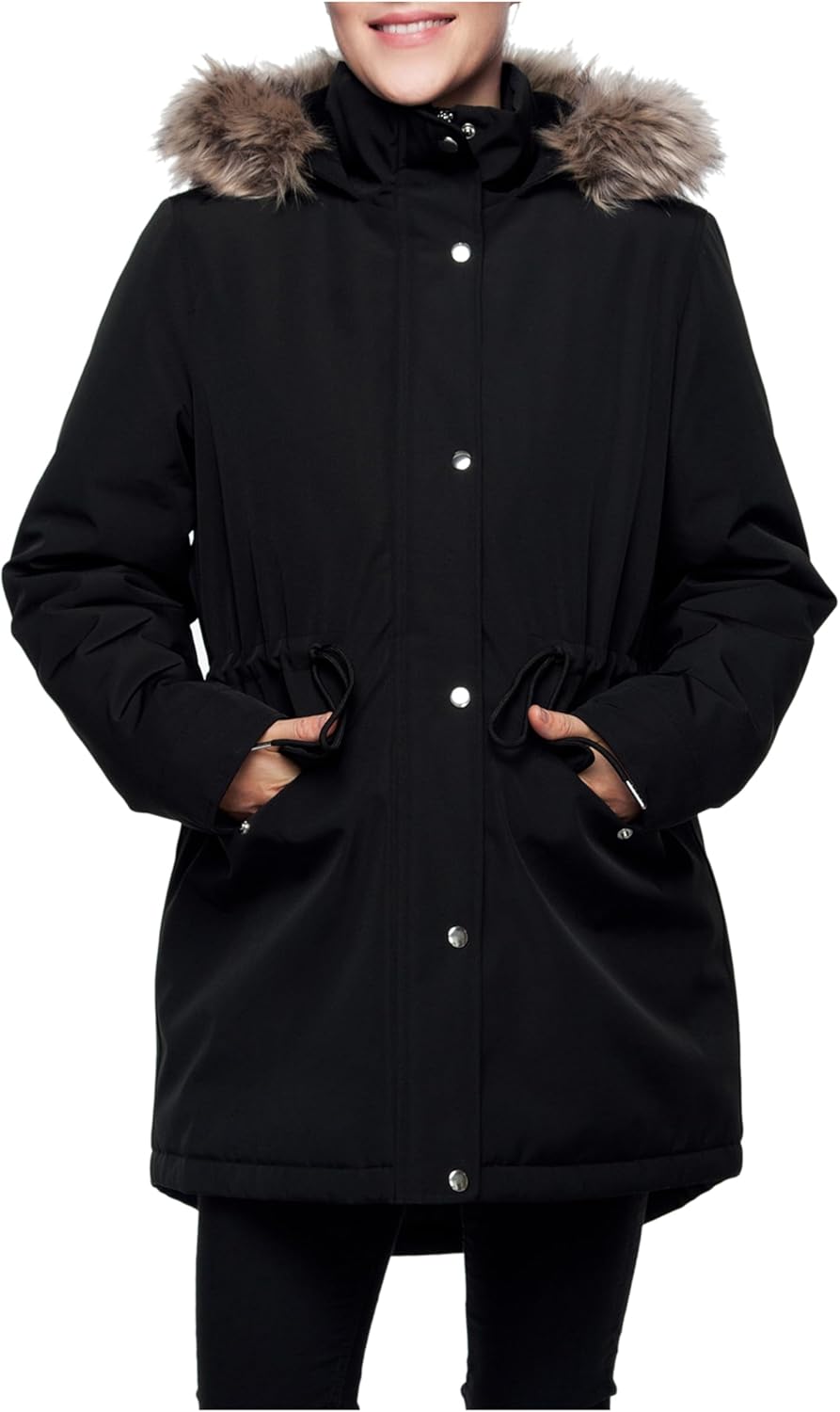 Rokka&Rolla Women's Winter Coat Mini Fur Lined Thicken Parka with Removable Faux-Fur Hood Trim