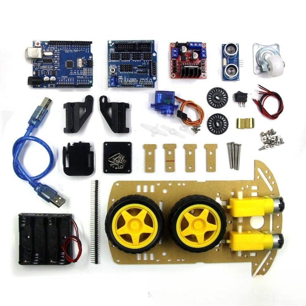Two-wheel Intelligent Robot Car Kit with Auto Tracking, FPV Camera, Distance Sensor for Obstacle Avoidance, Compatible with R3 Board and Motor Driver