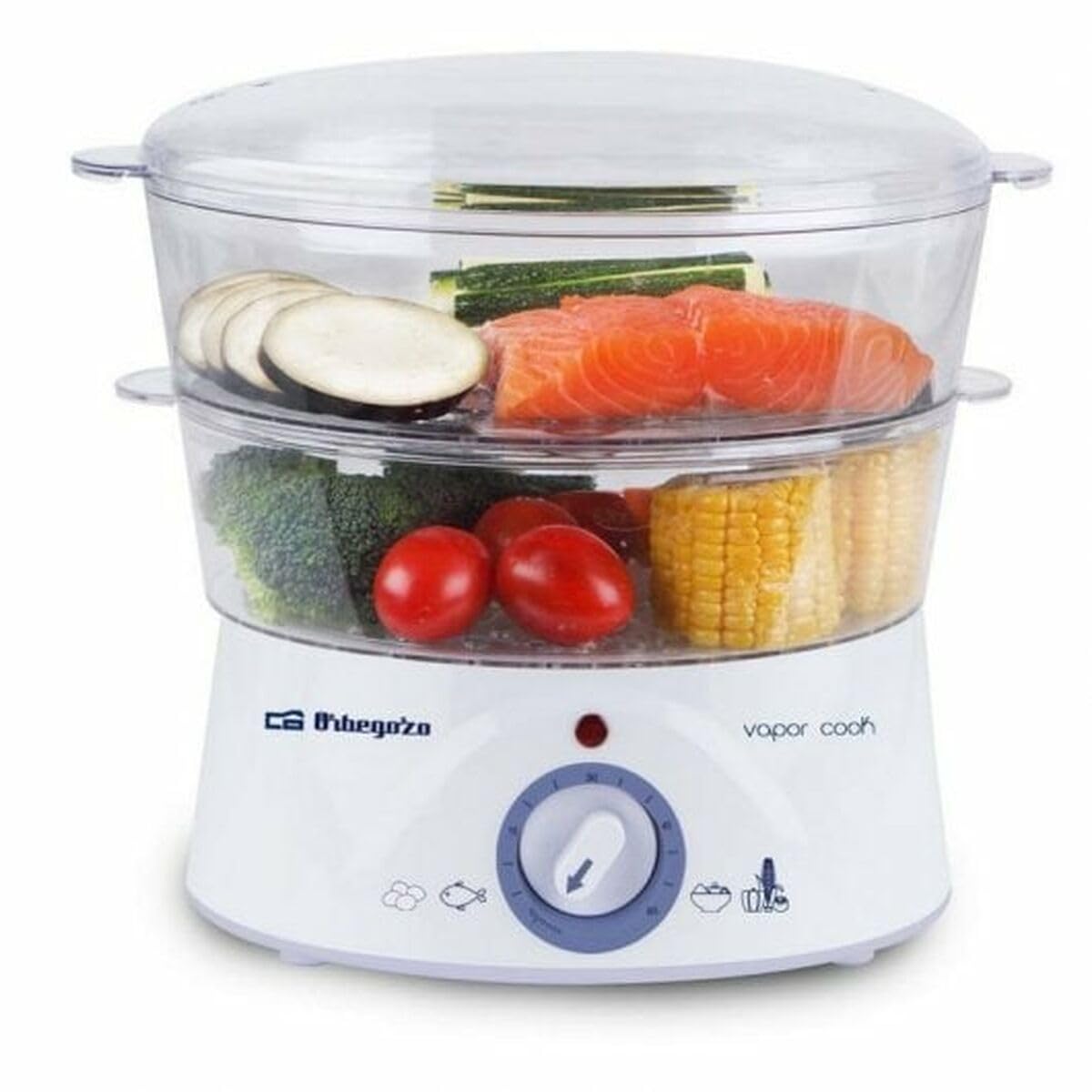 Orbegozo CO 4000 - Vaporera eléctrica, 2 recipientes apilables y uno especial para arroz, temporizador con parada automática, 400 W de potencia