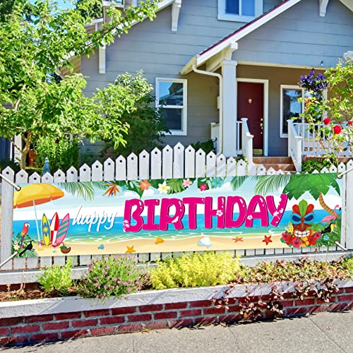 Hawaiian Birthday Party Banner Supplies Aloha Luau Decorations Tropical Flamingo Themed Birthday Banner Yard Sign Indoor Outdoor Decos Favors Cover