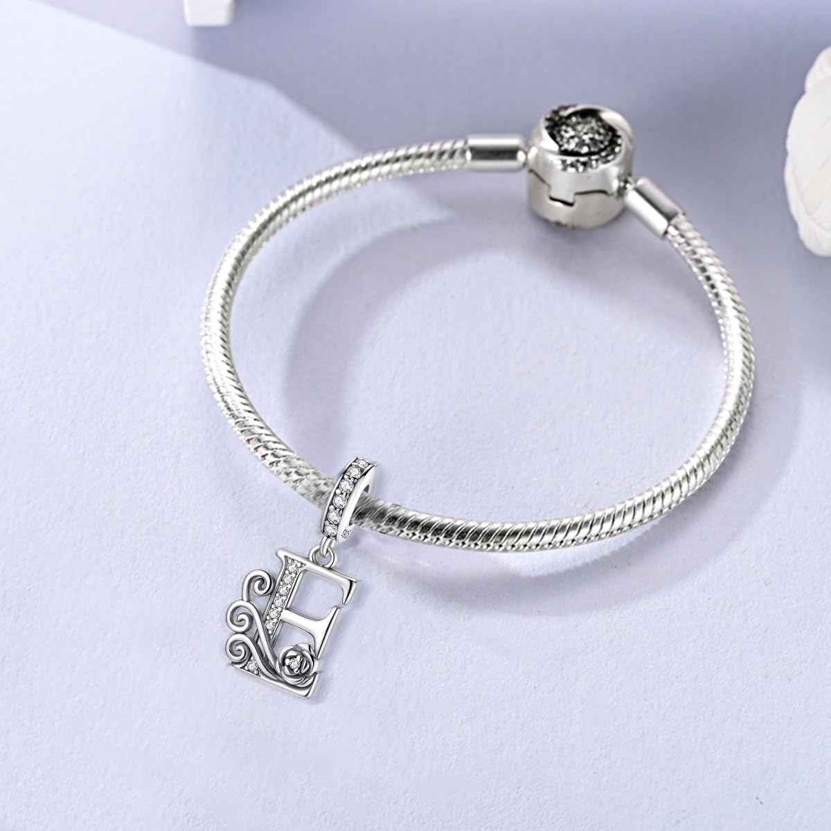 LNQOBU Complete A~Z Alphabet Charm Letter Beads, Solid 925 Sterling Silver with Cubic Stones Rose Alphabet Charm fits Pandora Bracelets Necklace Women Jewelry - Image 2