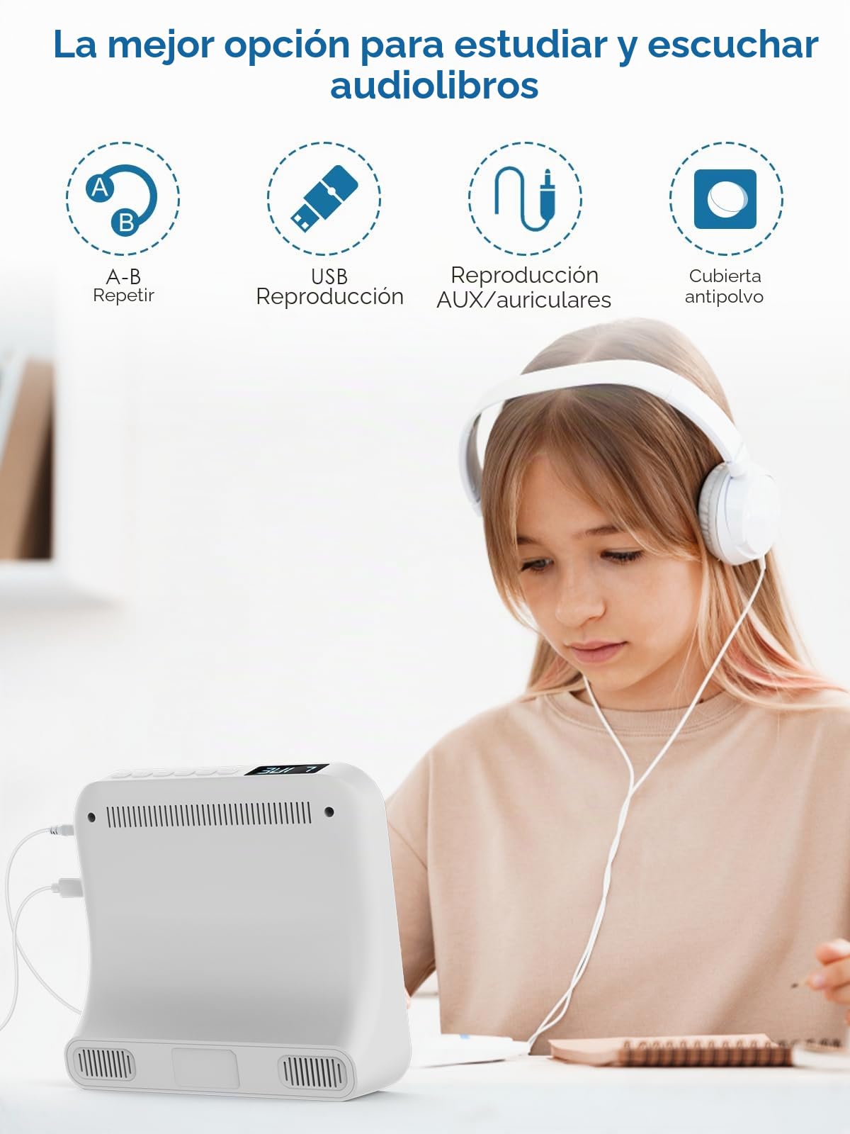 Gueray Reproductor de CD Bluetooth con Radio y Altavoces Blanco