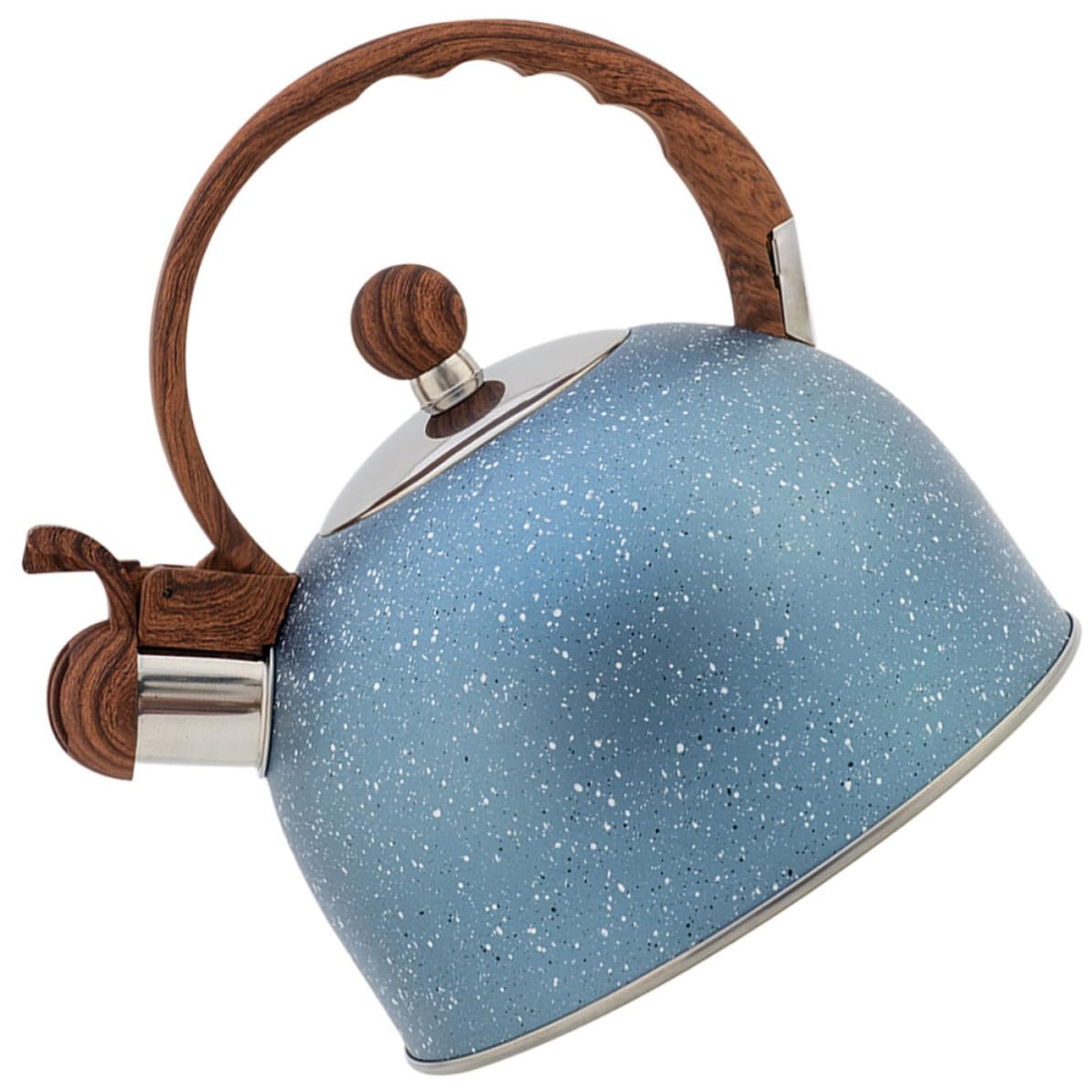 Bouilloire sifflante bleu inox pour préparer le thé en famille dans votre cuisine