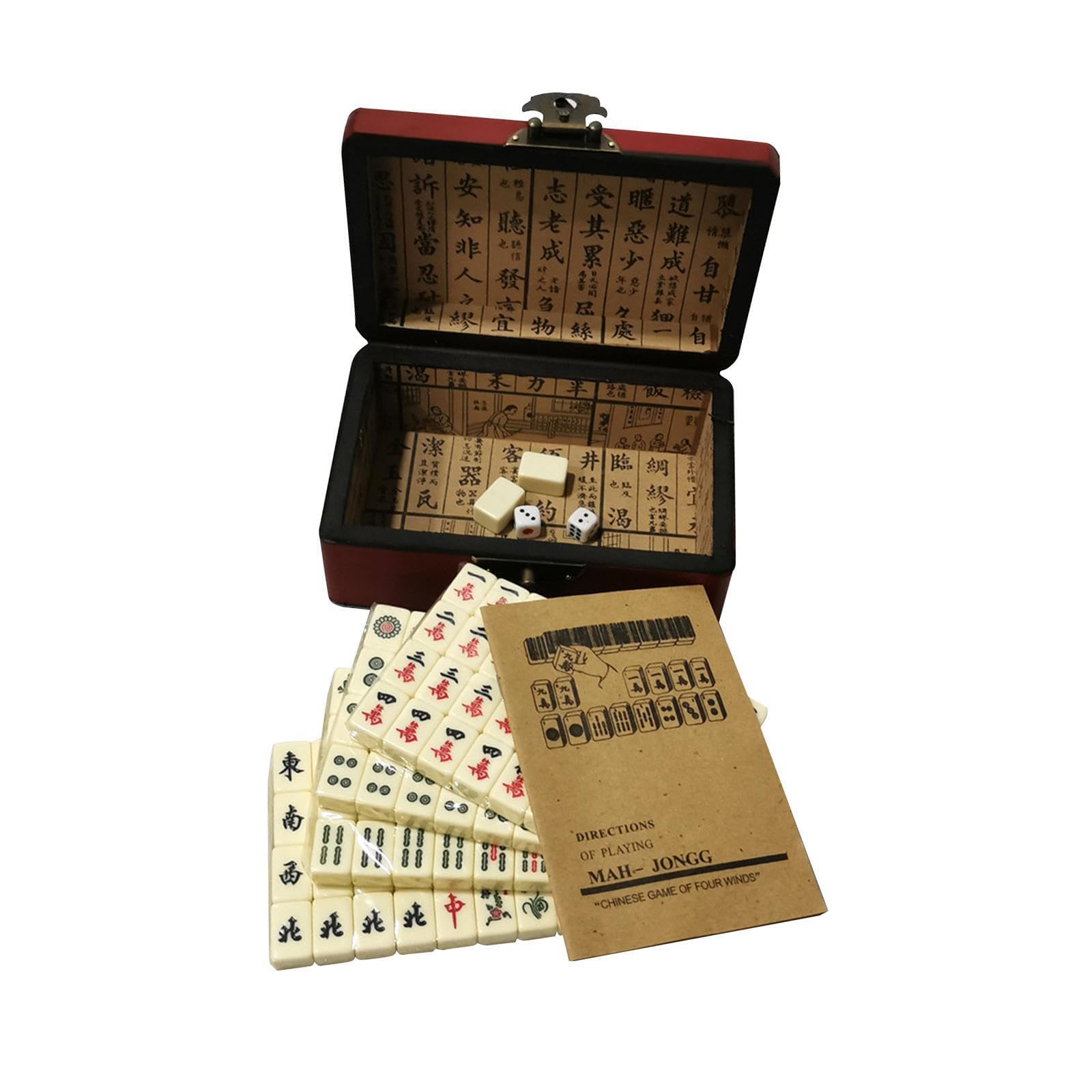 Boîte de Mahjong Traditionnelle Chinoise en Bois, Facile à Lire et à Transporter. Amusez-Vous en Famille Tout Moment ! Version Portable et Pratique des tuiles de, Couleur Unique