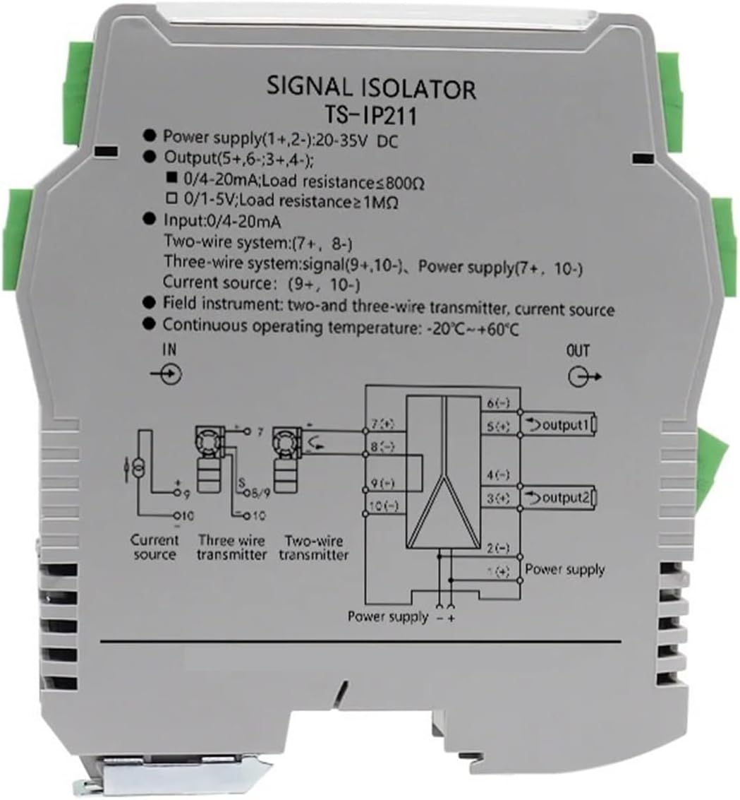 DIN Rail Analog Signal Converter 4-20ma to 0-10V/0-5V 2 in 2 Out Signal 35MM Isolator Voltage Current Signal Conditioner(1 in 3 Out,0-10V Output_DC24 V Power Supply_-100-100MV)