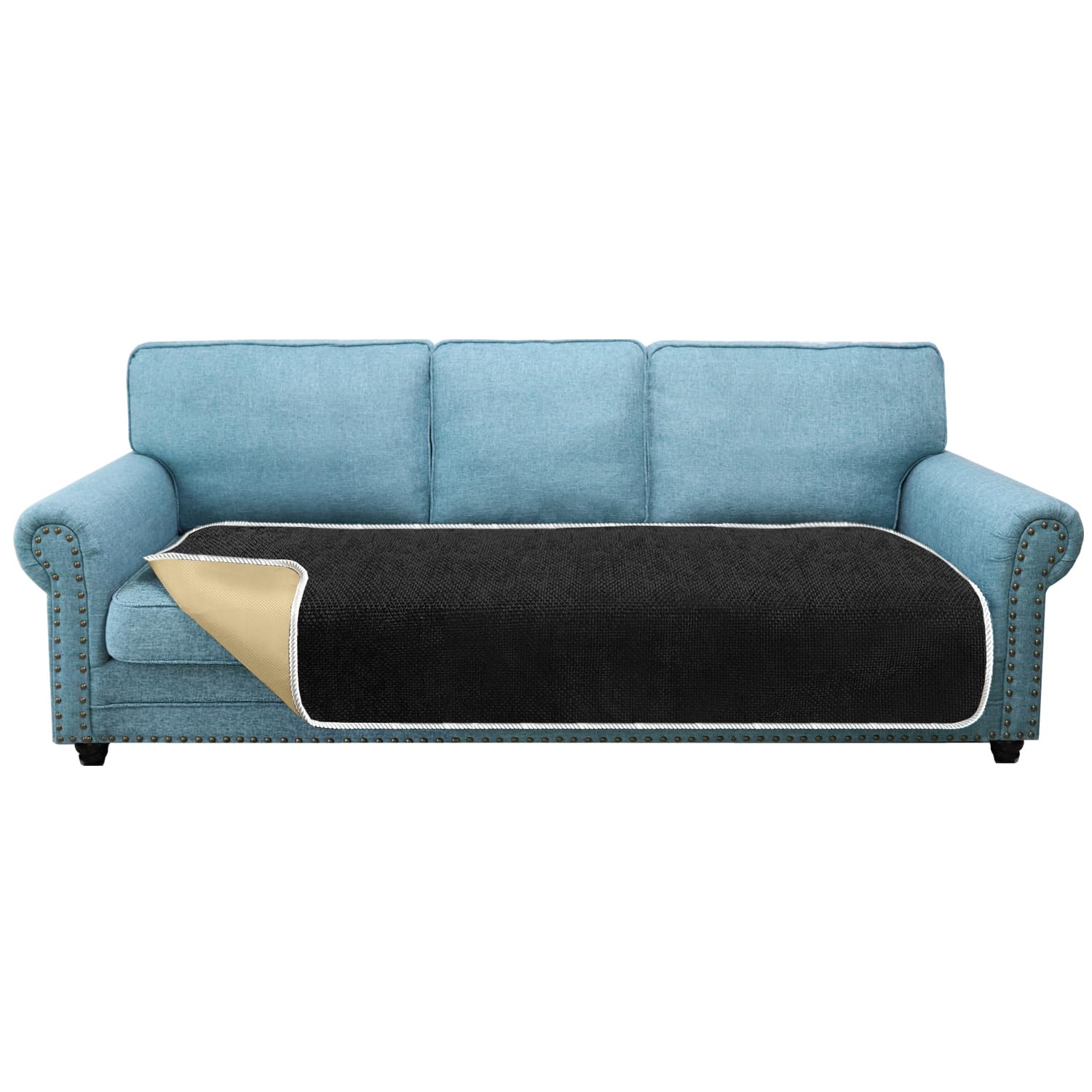 Granbest Non-Slip Sofa Seat Covers 3 Seater Plus Thick Chair Cover Protectors from Pets Universal for All Seasons (3 Seater Plus, Black)