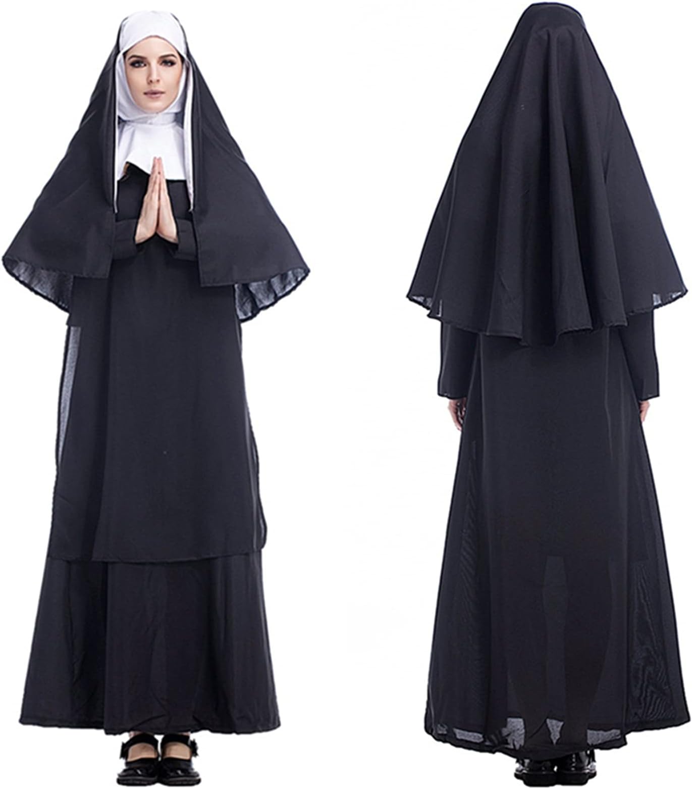 WXFASHION Women Nun Costumes - Priest Monastery Maria Medieval Cosplay Halloween Carnival Party Performance Disguise Black Clothing Set (Color : Noir, Size : Small)