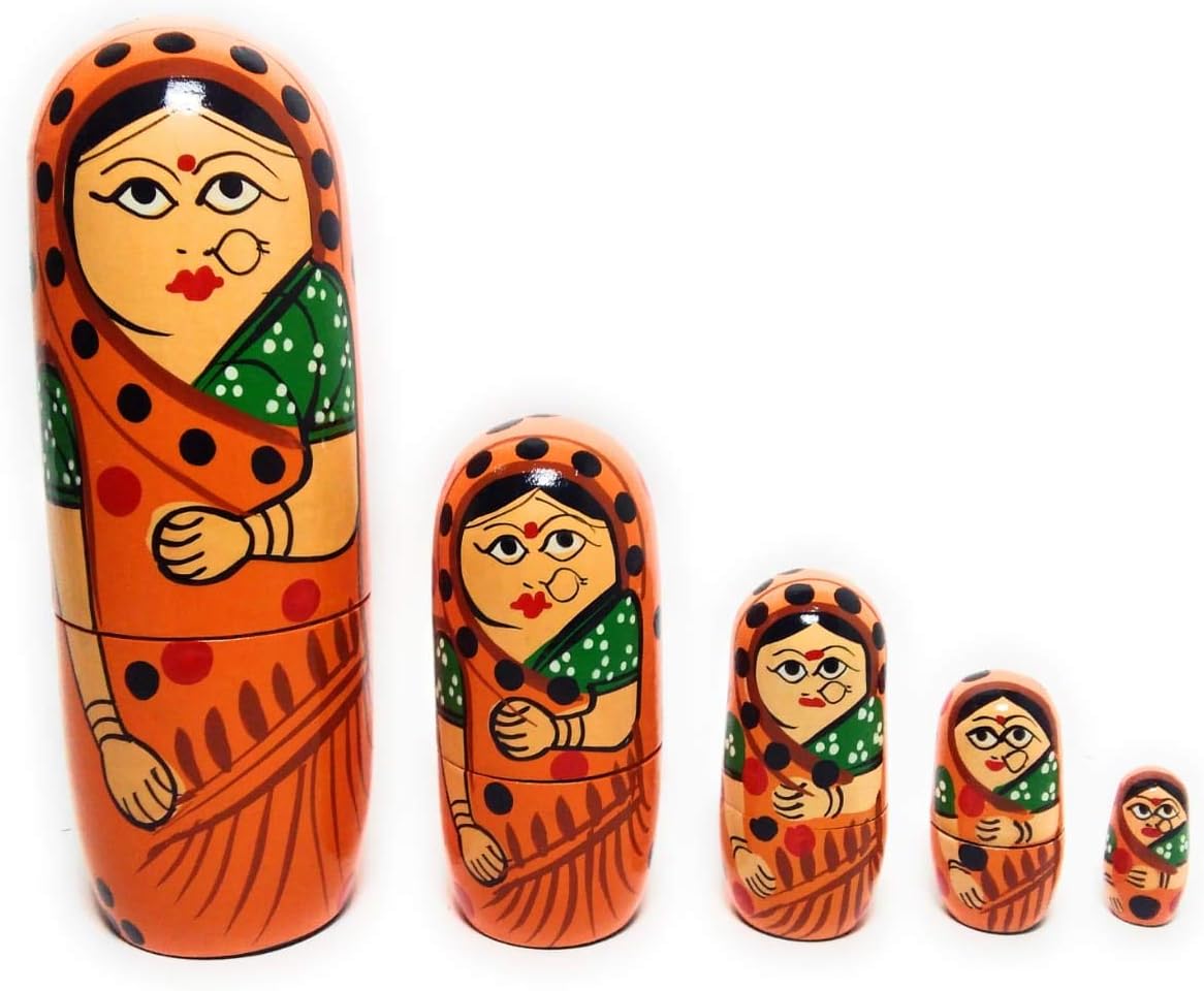 CRAFT HAND® Wooden Nesting Doll Color Orange Set of 5 Piece