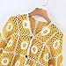Women's Floral Crochet V Neck Hollowed-Out Long Sleeve Handmade Granny Square Cardigan Thin Sweater Coat Vintage Yellow