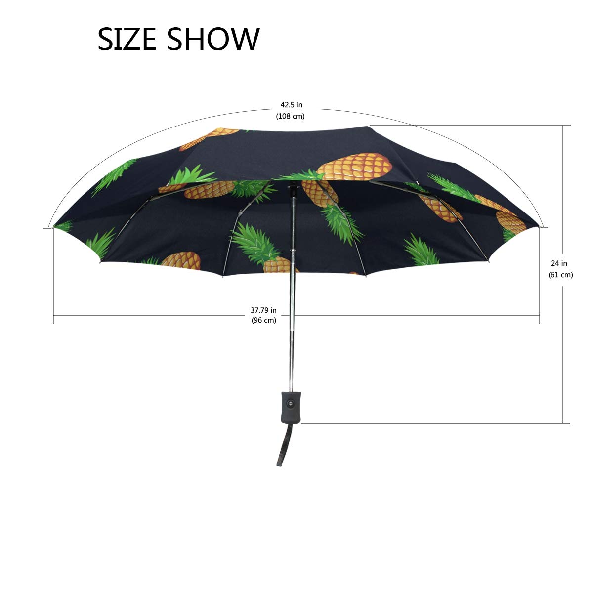 BIGJOKE Parapluie 3 Plis à Ouverture Automatique Motif Ananas Tropical Coupe-Vent léger Parapluie de Voyage Compact pour garçons Filles Hommes Femmes