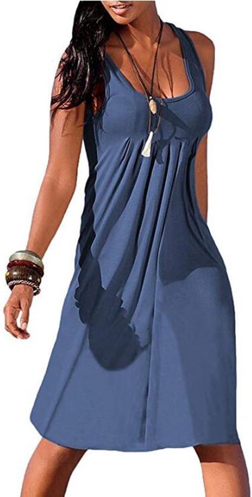Camisunny Women Casual Loose Tank Dresses Sleeveless Beach Vacation Dress Swing Pleated U Neck Fashion Soft - Image 2