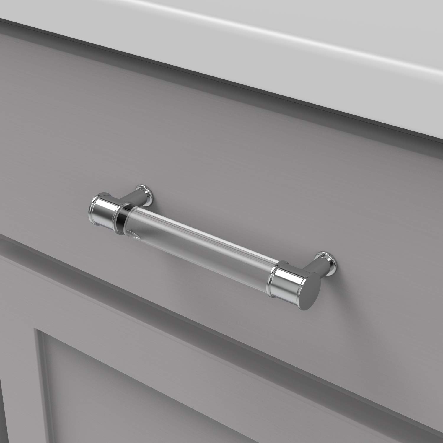 Hickory Hardware 1 Pack Solid Core Kitchen Cabinet Pulls, Luxury Cabinet Handles, Hardware for Doors & Dresser Drawers, 5-1/16 Inch (128mm) Hole Center, Crysacrylic with Chrome, MIdway Collection