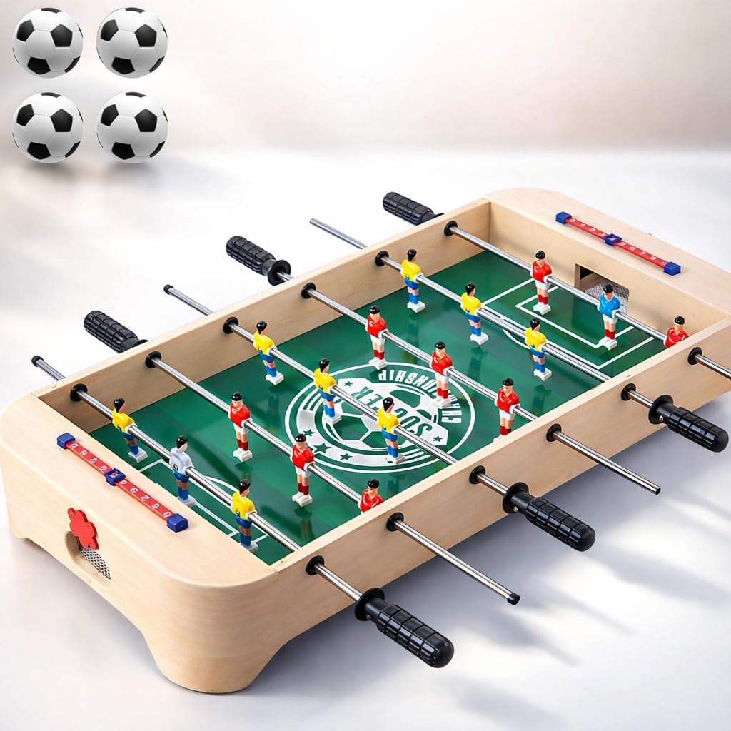 28" Tabletop Foosball Table - Portable Wooden Soccer Game Set with Non-Slip Base & Ergonomic Grips - Ideal Indoor Sports Toy for Family Game Night, Kids & Adults Gift