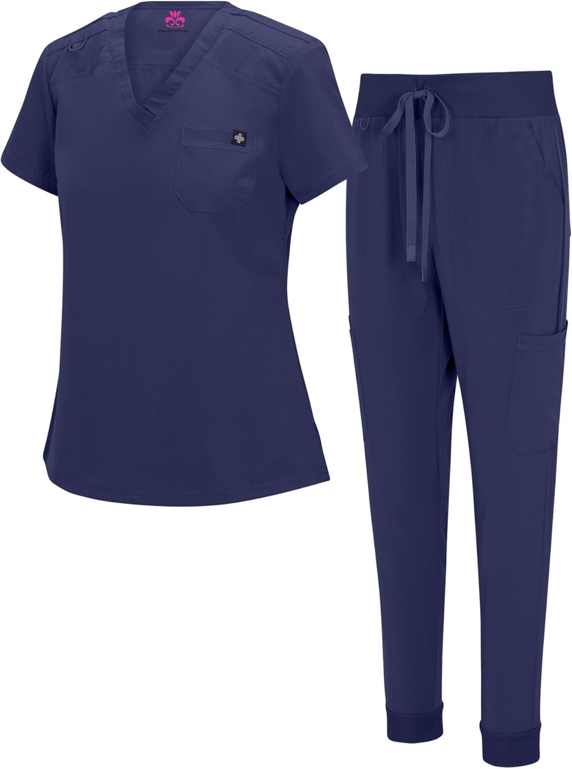 Natural Uniforms Womens Cool Stretch Modern Tuck-In Top Yoga Jogger Scrub Set with Regular and Petite Sizes