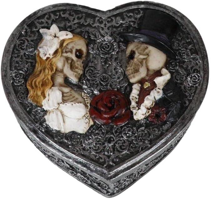 Miniatura 7 de Ebros Gift Day Of The Dead Red Rose Sugar Skull Skeleton Novia y Novio Boda en forma de corazón Herramienta Floral Joyero Decorativo 5 pulgadas de