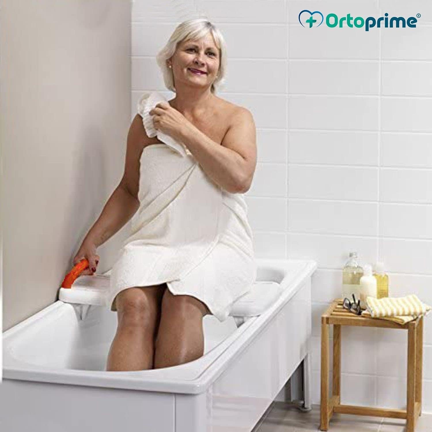 OrtoPrime Asiento Bañera con Disco Giratorio Fácil Transferencia - Silla Giratoria Bañera Adulto - Tabla de Baño Ajustable - Banco Baño Seguridad