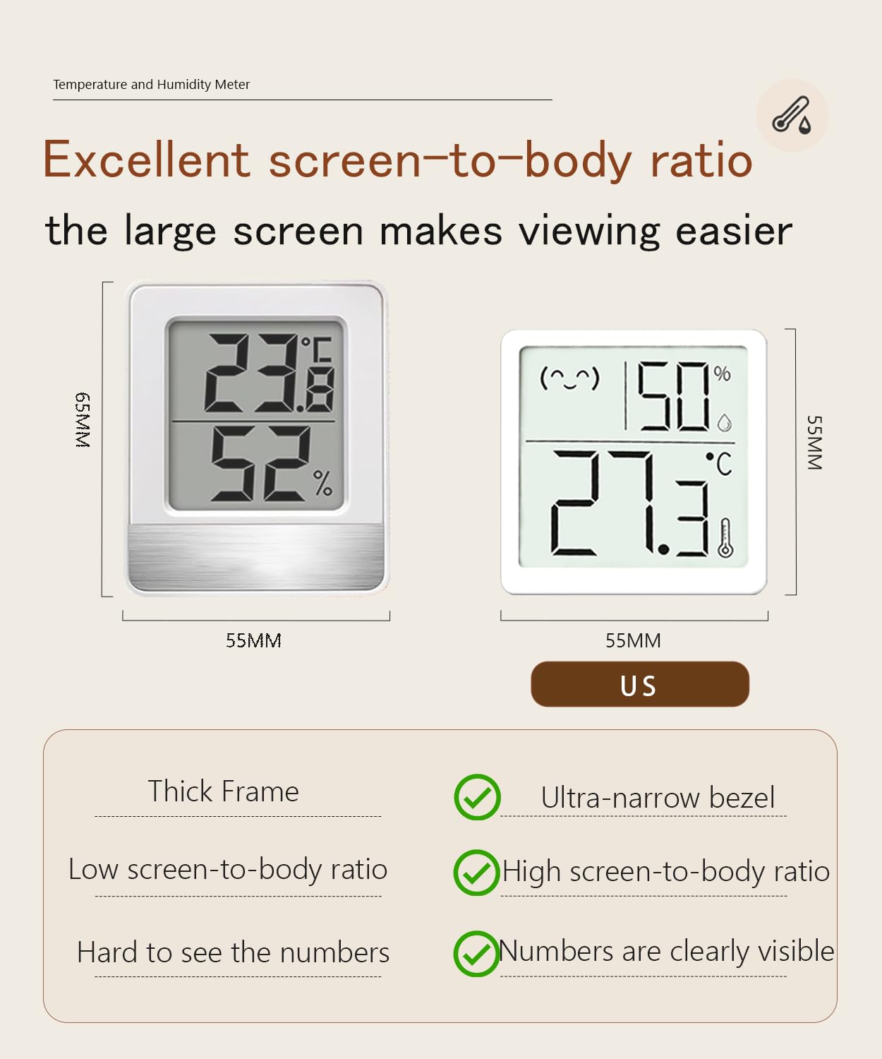 Small Digital Hygrometer Indoor Thermometer Ambient Thermometer Temperature Monitor and Humidity Meter for Home Office Comfort Reptile Thermometer (2 Pack Emoji CR2032 Battery Powered) — view 8