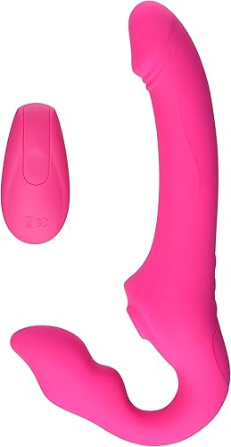 Miniatura 2 de Strap U Mighty Licker AG906 - Consolador de silicona sin tirantes de alta calidad 10X con eje de lamer y vibrar, control remoto para pegging