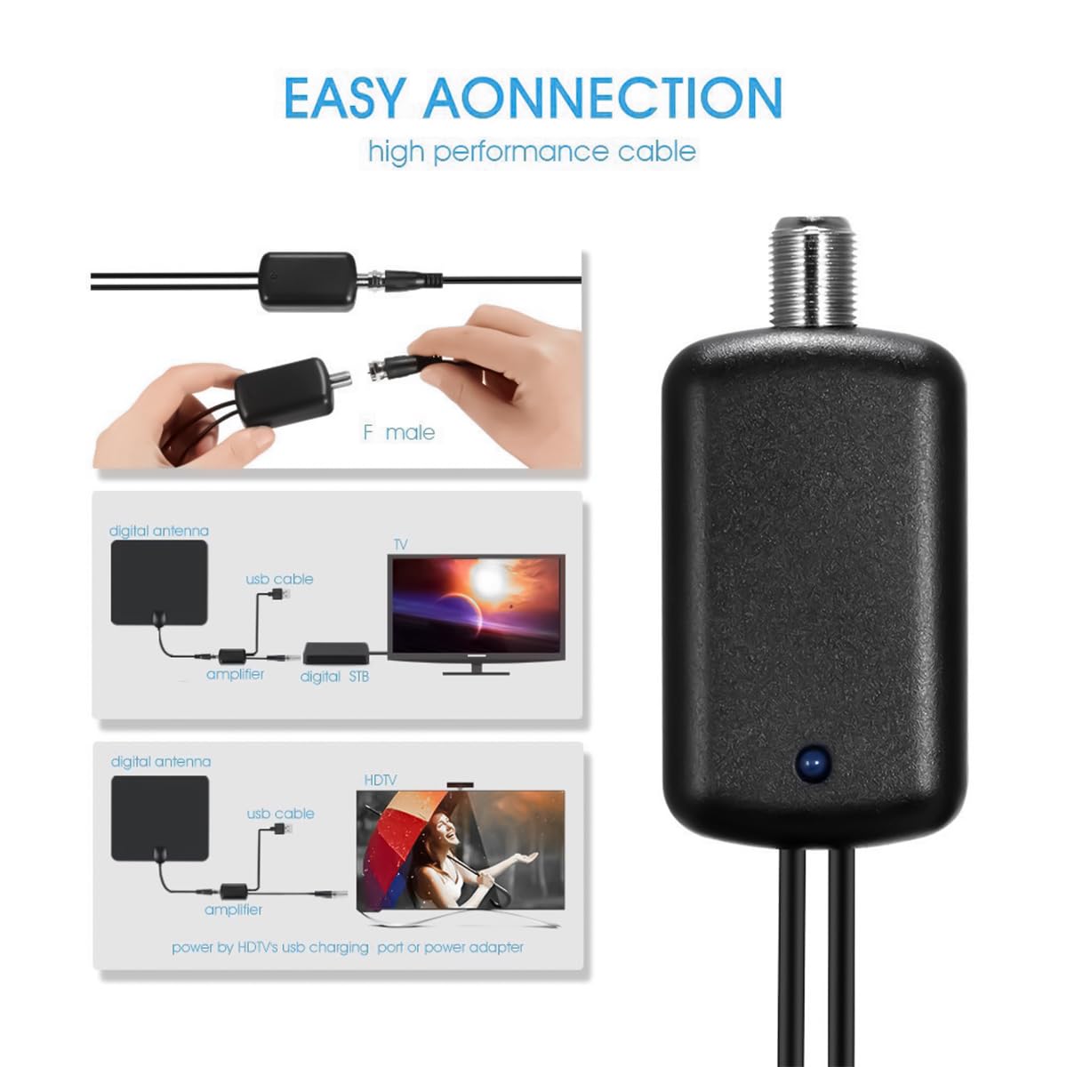 Amplificateur d'antenne TV 25 DB HD Booster Signal Intérieur avec USB