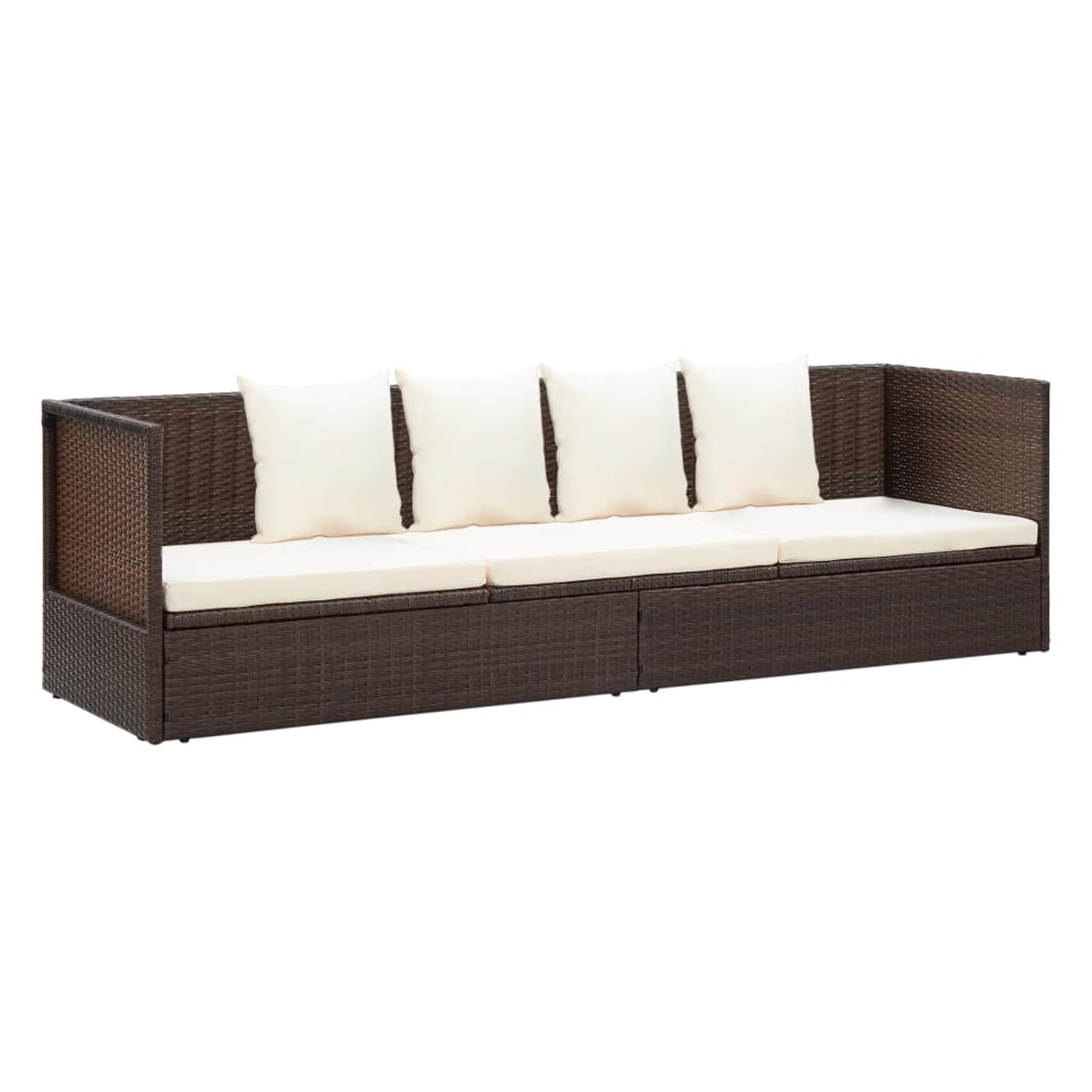 Lettino da Giardino, con 7 Posizioni Reclinabili, 200 x 60 x 58 cm, in Polyrattan PE e Acciaio Verniciato, Cuscini in Poliestere Bianco Crema, per Esterno, Piscina, Patio, Giardino