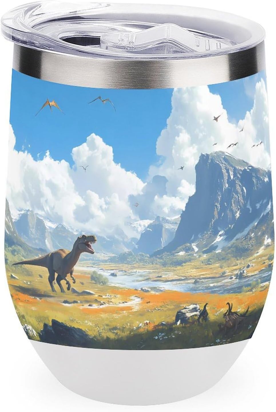 Dinosaur Hunting In Plains Insulated Drinking Cup Stainless Steel Coffee Mug Wine Tumbler with Lid 12OZ