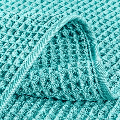 POLYTE 430 gsm Microfibre Lint Free Hand Towel, 40 x 76 cm, 4 Pack (Waffle Weave), Aqua - Image 3