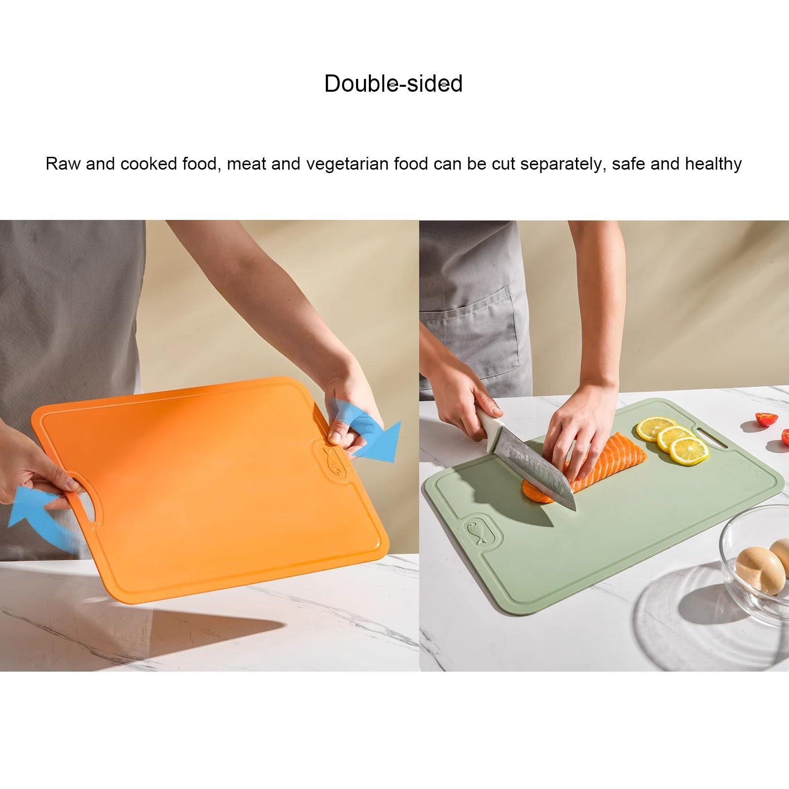 Tabla Cortar Cocina Doble Cara, Tabla de Cortar Cocina TPU, Flexibles, Livianas y Flexibles, Fáciles de Limpiar, se Pueden Colgar, Tapete de Corte para Carne, Queso, Frutas y Verduras(Orange,Medium)