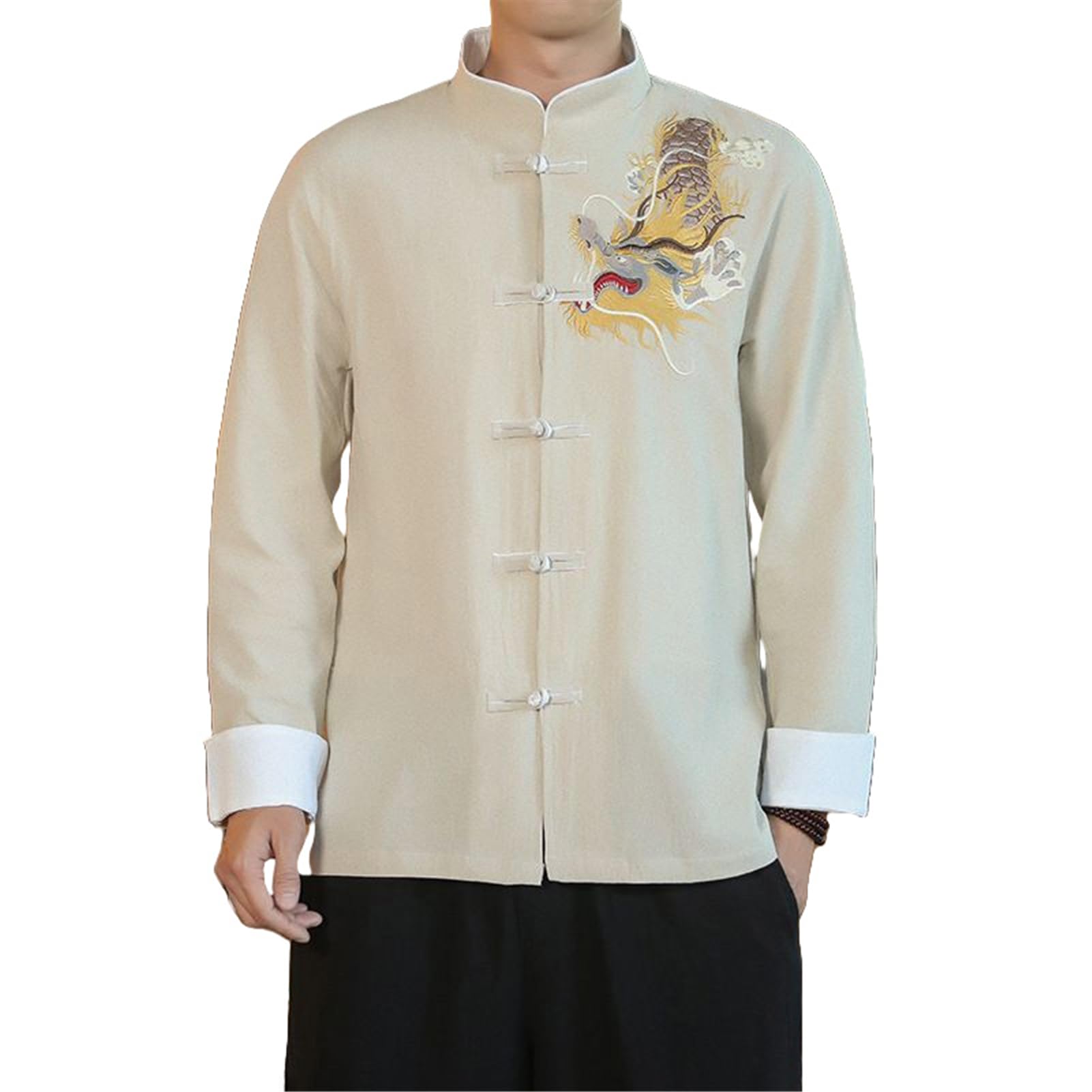 Cárdigan de algodón y lino con bordado de dragón de estilo chino 8
