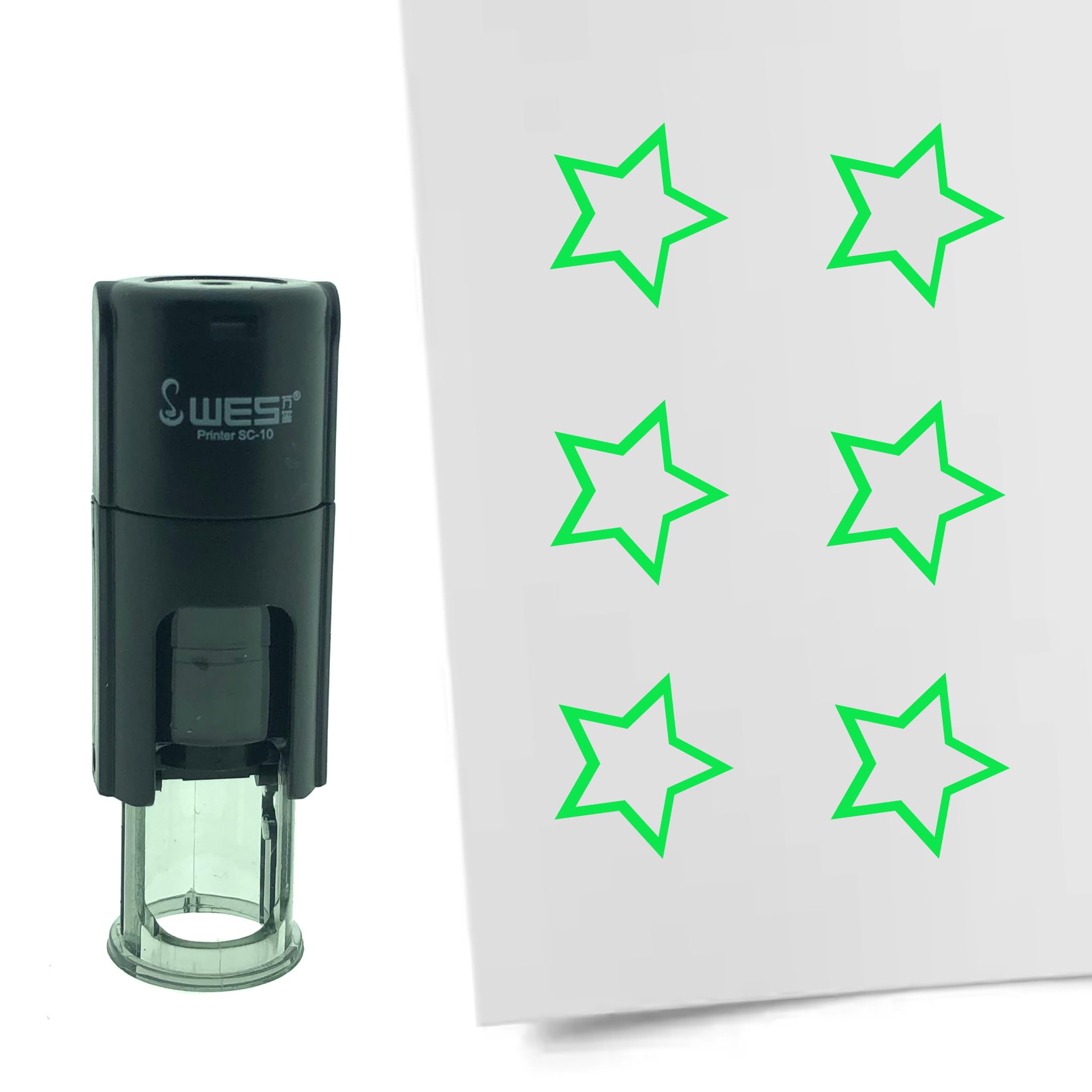 Combicraft Stamp Star or Asterisk 10mm Round - Green Ink - Internal refillable Stamp Cushion - Handy for Savings Cards, Bullet journals or Other Creative Projects