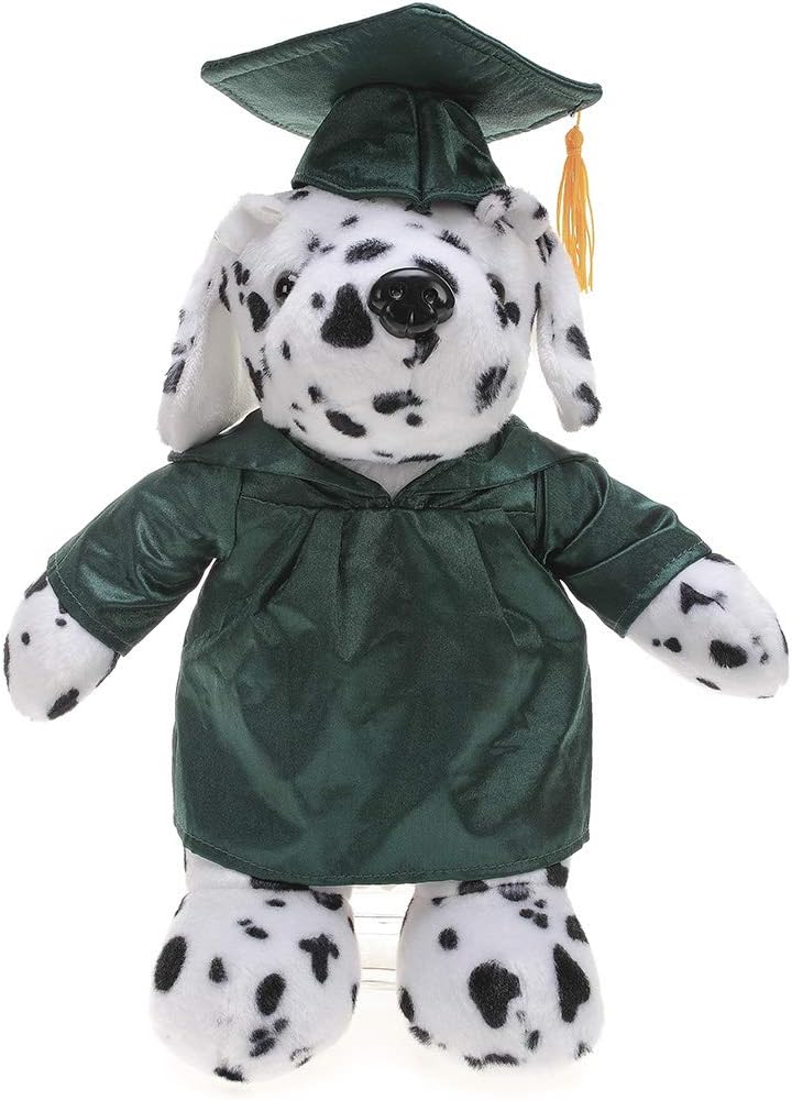 Plushland Dalmatian Plush Stuffed Animal Toys Present Gifts for Graduation Day, Personalized Text, Name or Your School Logo on Gown, Best for Any Grad School Kids 12 Inches(Forest Green Cap and Gown)