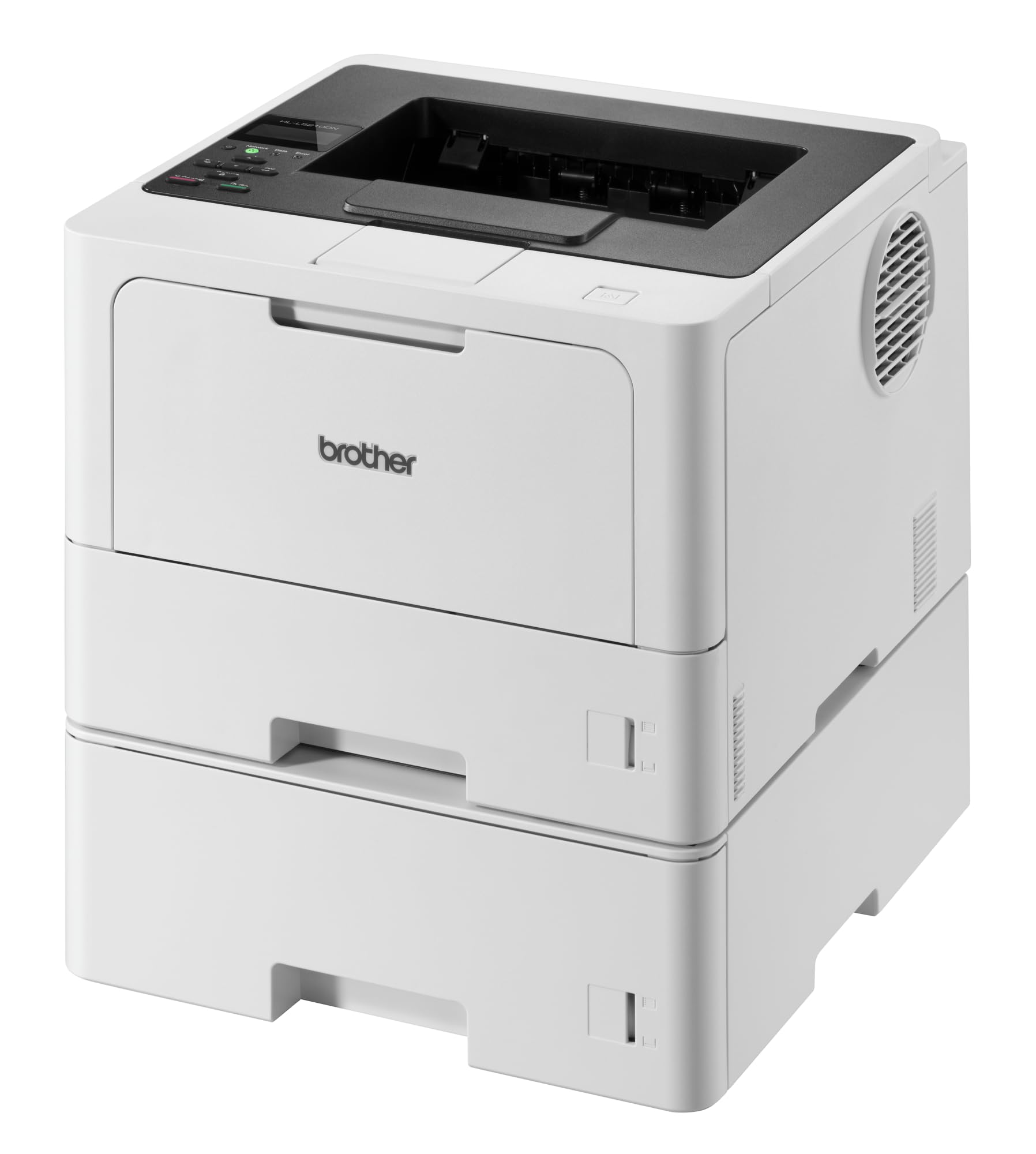 Brother HL-L5210DNT Laserdrucker schwarz weiß (A4, 48 Seiten/Min., 1.200x1.200 DPI, LAN, Duplex, 250+520 Blatt Papierkassetten) weiß/grau