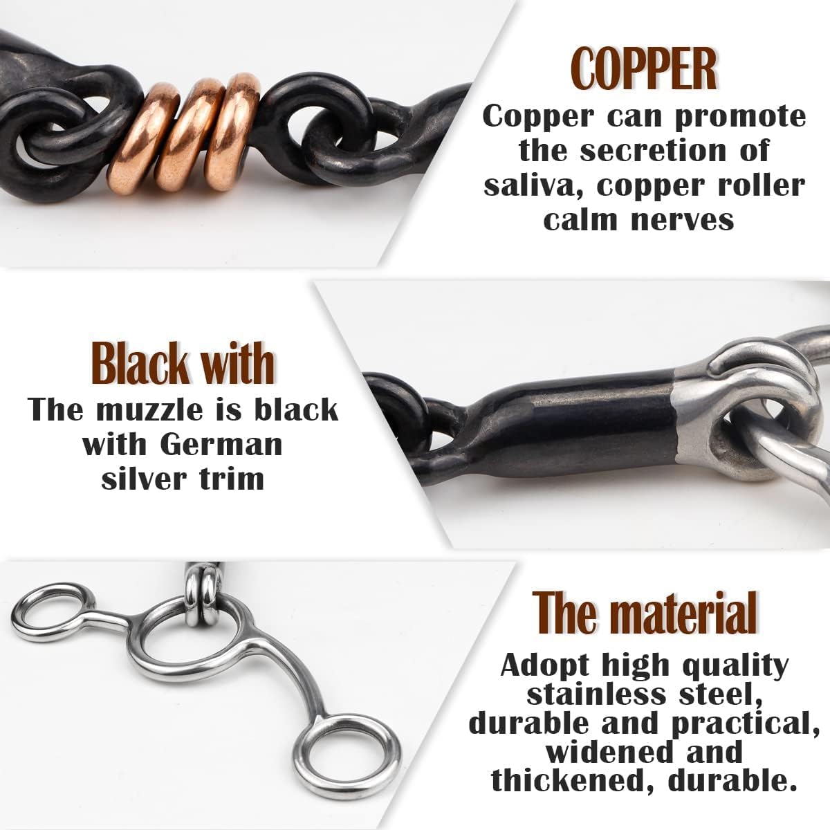 Horse Snaffle Bit, Western Training Bit with Copper Inlay for Gentle Contact, Stainless Steel Horse Mouthpiece for Riding, Training & Cow Horse Competition