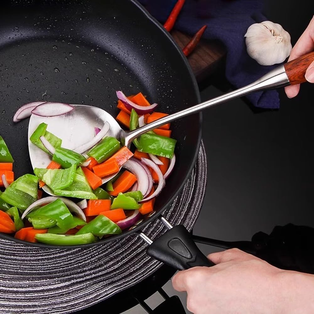 Kitchen Cooking Utensils Set with Holder, Stainless Steel Kitchen Utensils Set with Wooden Handle for Cooking 7 PCS