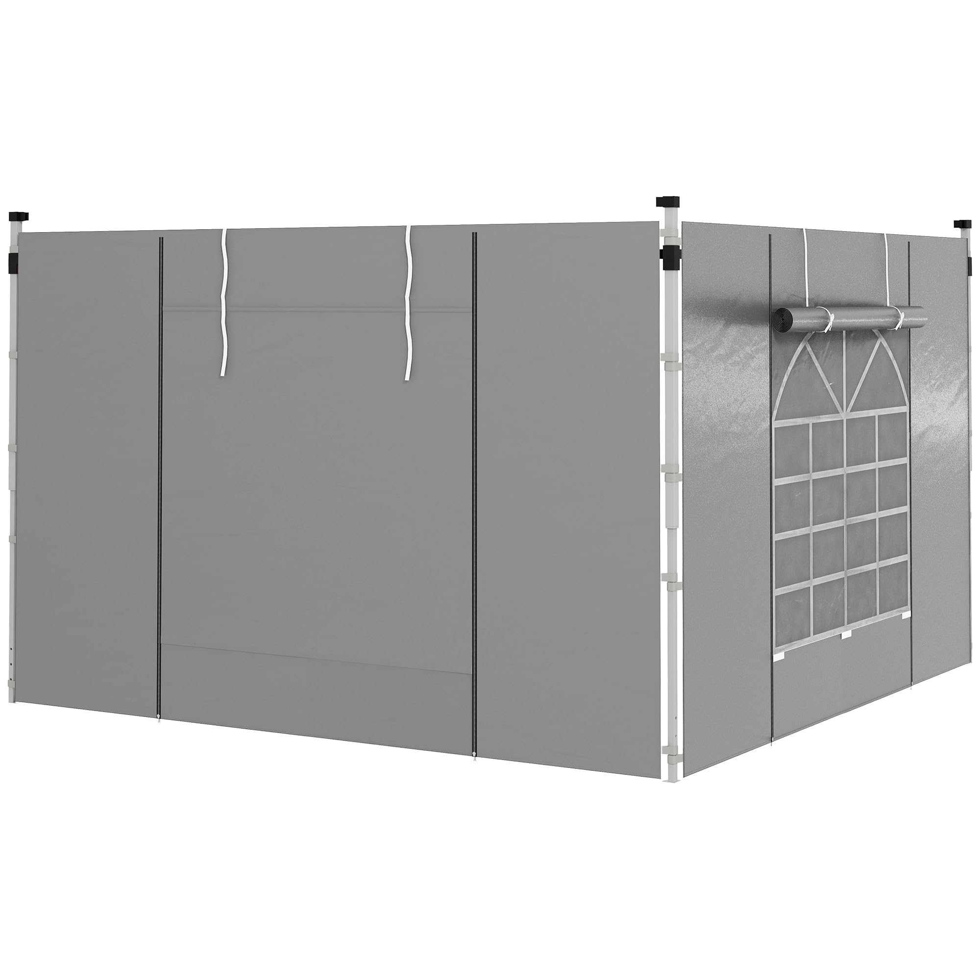 Outsunny 2 Paredes Laterales para Carpas de 3 x 3/3 x 6 m, 300x200 cm, Paredes Laterales de Repuesto para Cenador de Tela Oxford con Ventana Enrollable y Puerta con Cremallera, para Fiestas, Gris