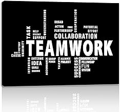 لوحة فنية جدارية قماشية بتصميم «Teamwork» من امارت صن - اقتباسات تحفيزية كبيرة بإطار كبير لديكور المنزل الحديث - ملصقات ملهمة ديكور للمكتب مؤطرة جاهزة للتعليق
