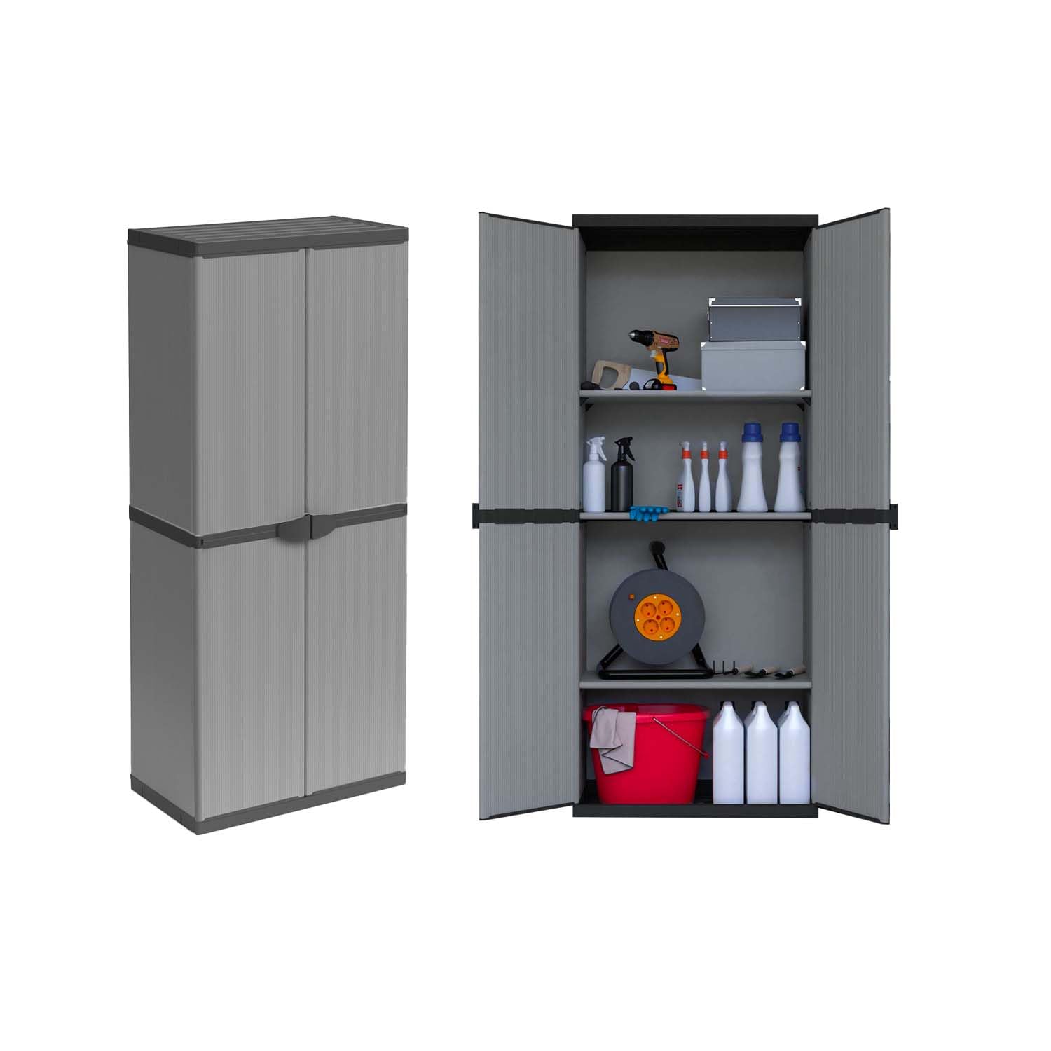 Avilia Armadio Alto 2 Ante e 3 Ripiani 68x40x165 cm - Resina Riciclata, Montaggio Facile Senza Viti, Adatto per Interni ed Esterni - 68x40x165 cm Grigio