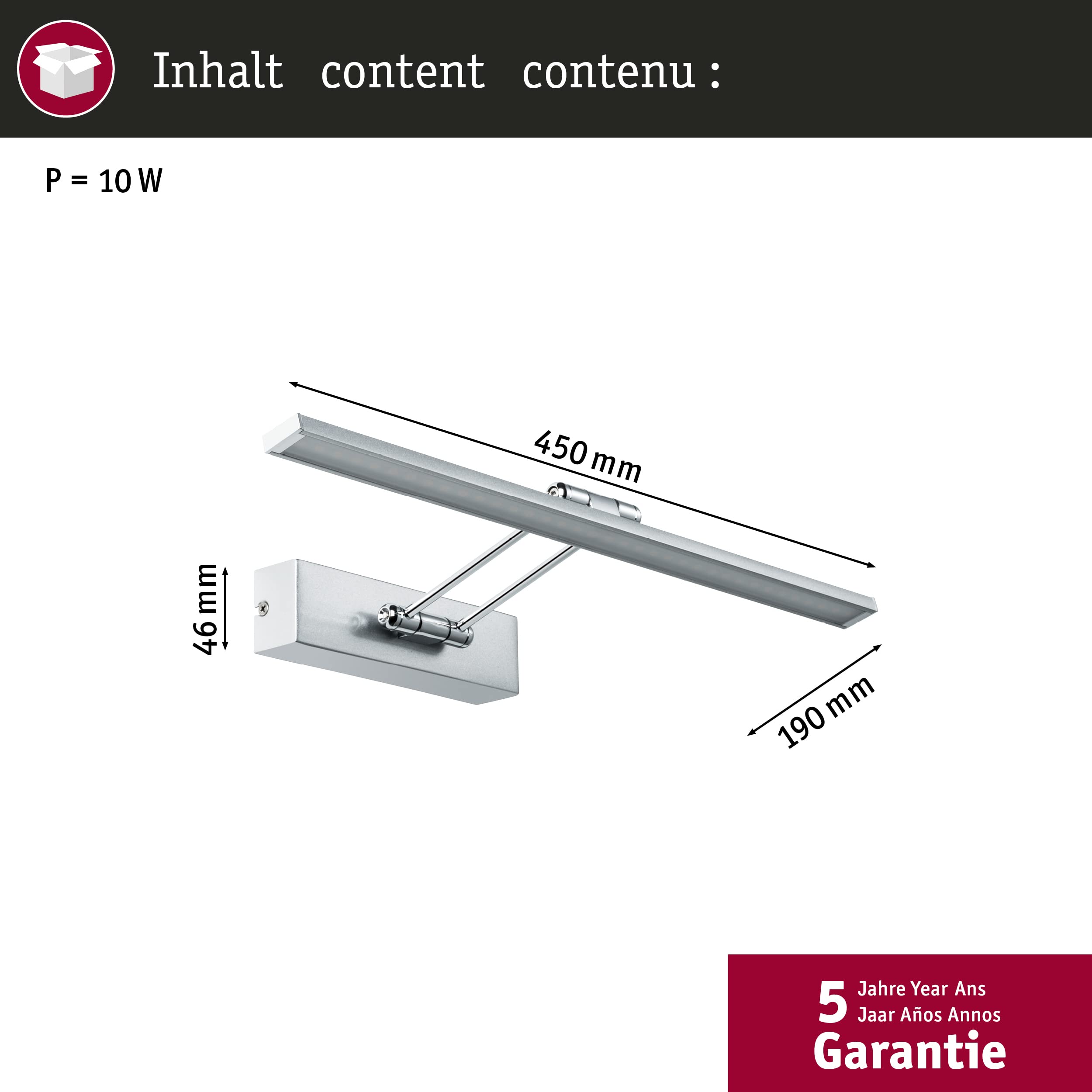 Paulmann 99895 Galeria LED Bilderleuchte Beam Fifty 7W Nickel gebürstet/Chrom 230V Metall