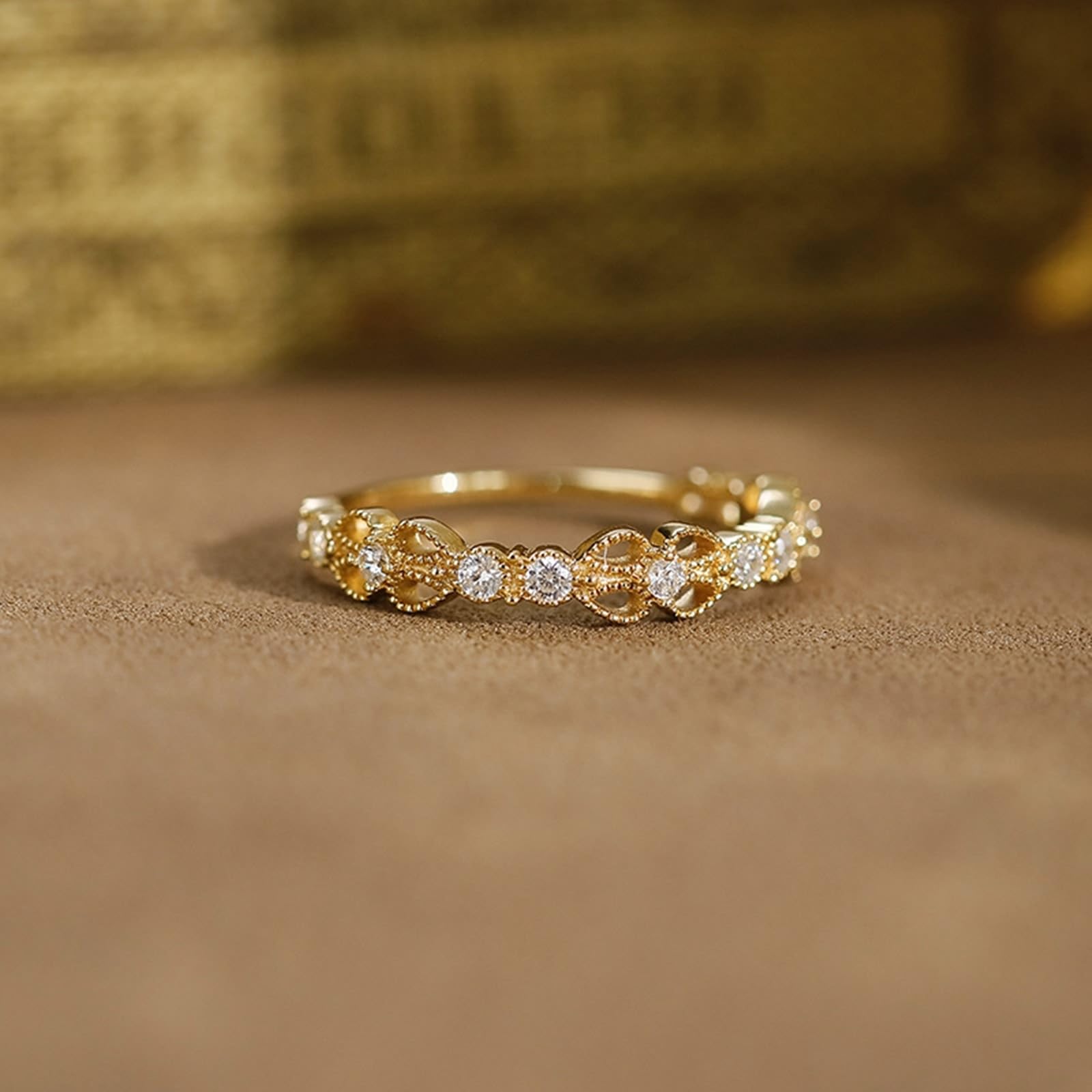 Anillo de compromiso de oro de 9 K/14 K/18 K con diamante, forma de filigrana retro