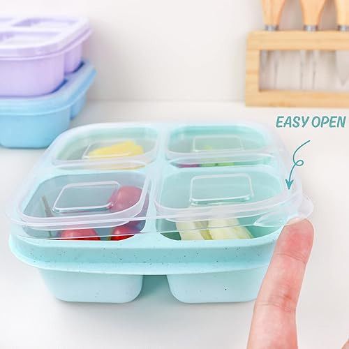 Miniatura 6 de Finorder Paquete de 3 Contenedores de Paja de Trigo, Caja Bento de Bocadillos Reutilizable de 4 Compartimentos para Niños Pequeños, Contenedores de
