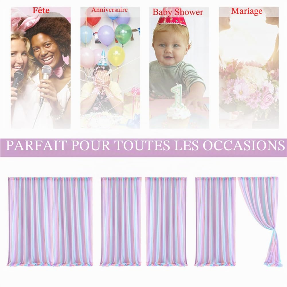 Rideaux voilés Arc-en-Ciel avec lumières pour Chambre à Coucher/fête à thème, Rideaux voilés à Passe-Tringle, 84 Pouces de Long, 2 Panels/Style B