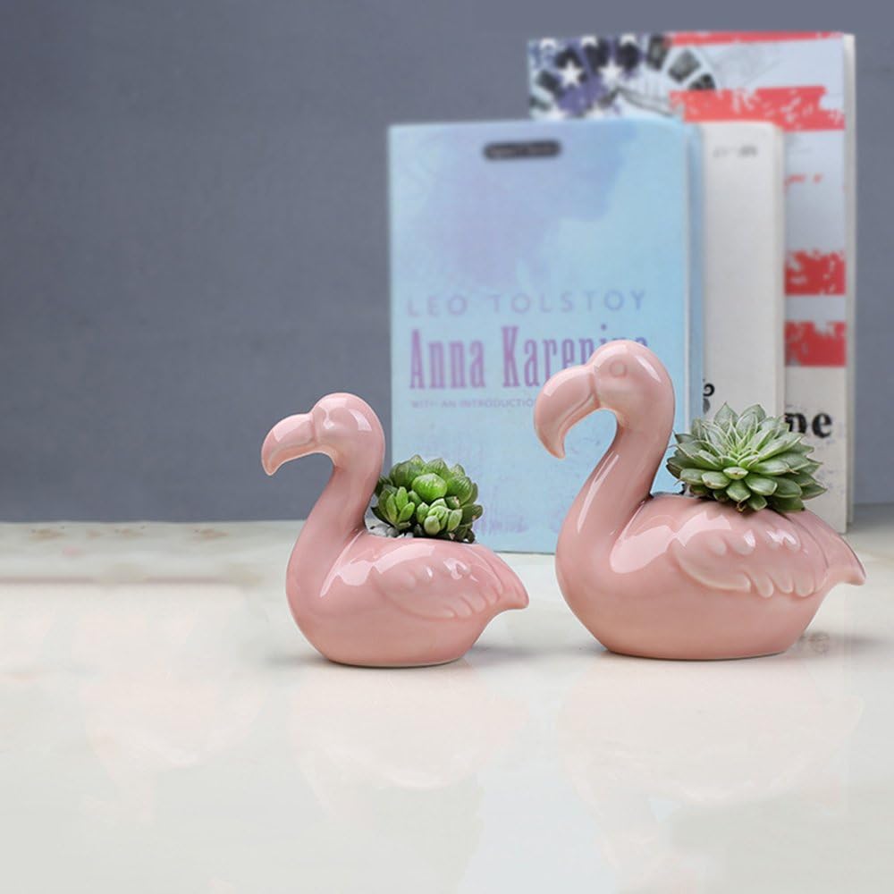 Vpang Creative Flamingo Succulent Plants Pots Ceramic Planter Pots Mini Flower Pots Containers, Pack of 2