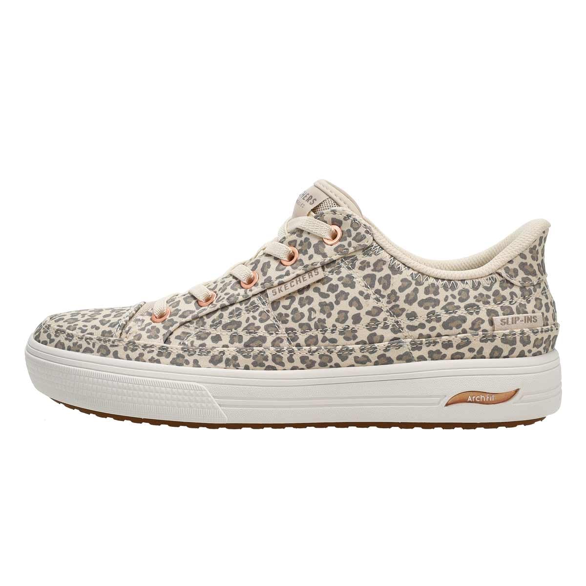 Skechers Mujer Arch FIT Arcade Wild Nite Zapatillas, Leopard Canvas, 36.5 EU