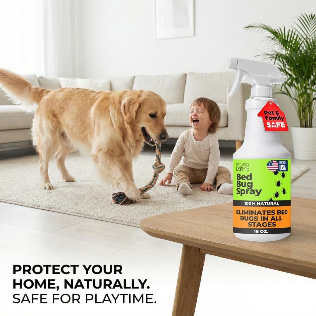 Nature's Dome Bed Bug Spray – 100% Kill Rate, 16 OZ Natural Bed Bug & Mite Killer, Destroys Eggs, Kills Resistant Strains, Long-Lasting Protection, Safe for Home Use
