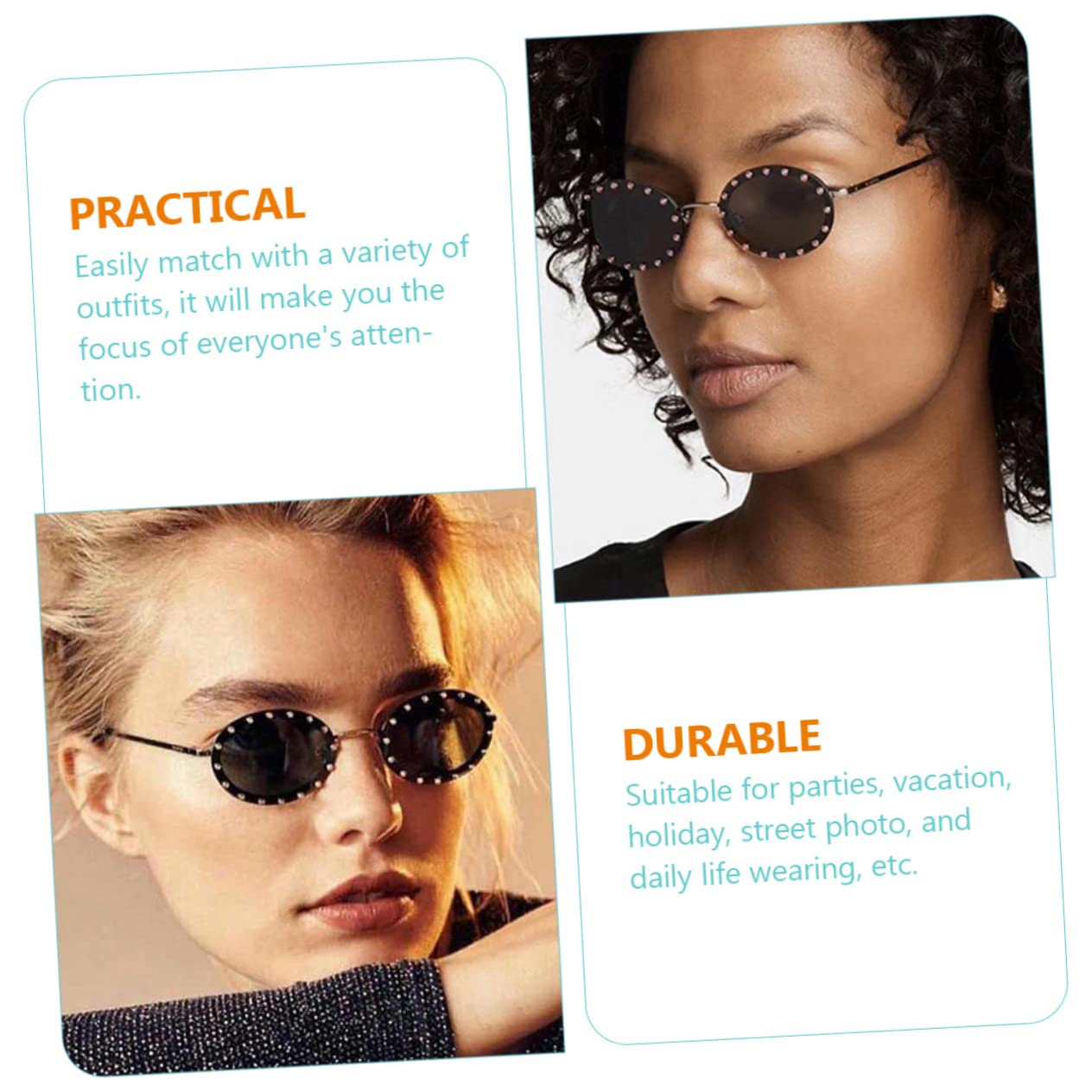 Healvian 4 Pezzi Occhiali Sole Retro Ovali con Montatura Chic per Uv per Speciali