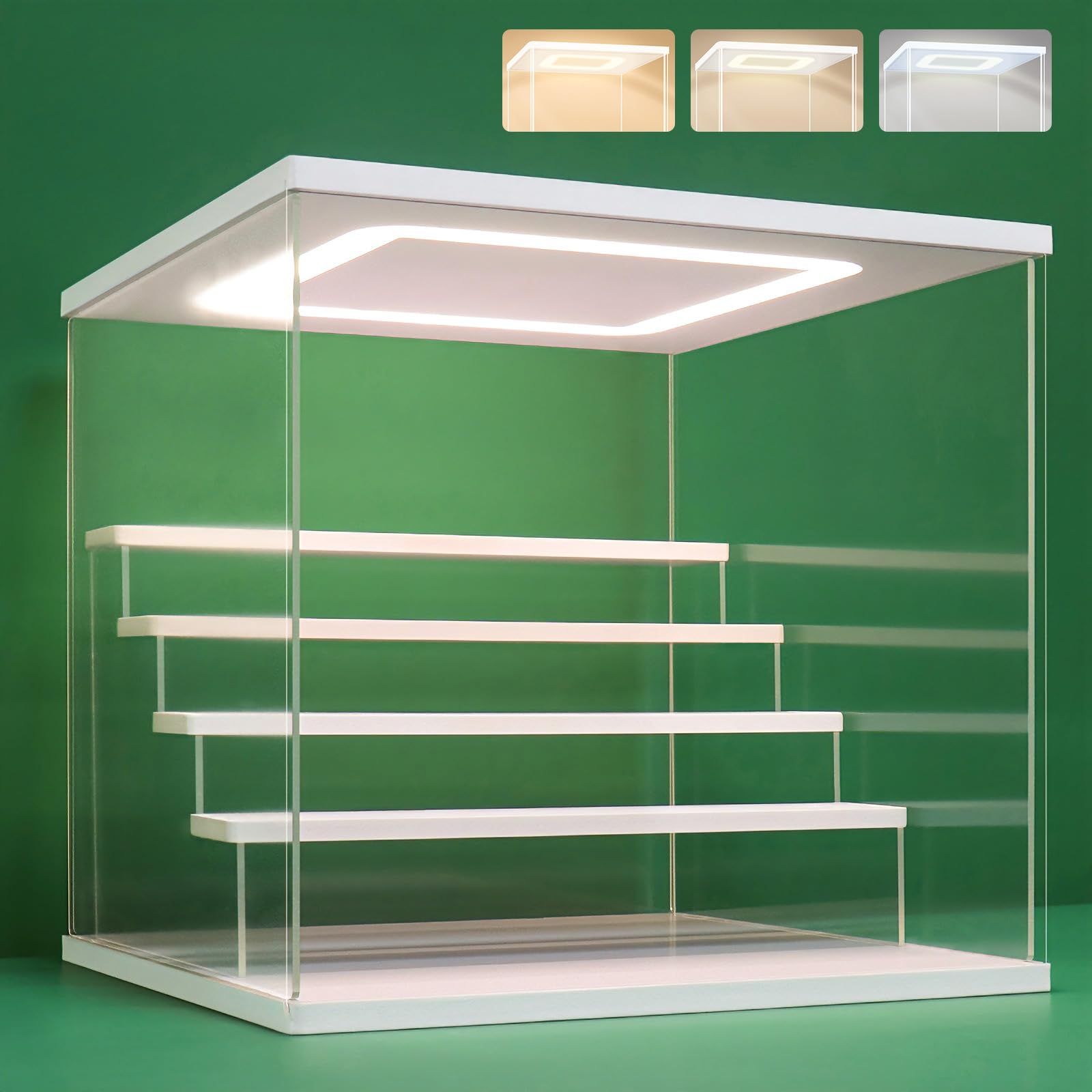 Nonemey Vitrina Expositora Transparente con Luz Led,2/3/4/5/6 Niveles Cajas de Metacrilato de Almacenaje,Antipolvo Caja Organizadora,Vitrina Acrílica para Colecciones (Blanco, 3Tier-31.5*18*23 cm) — view 22