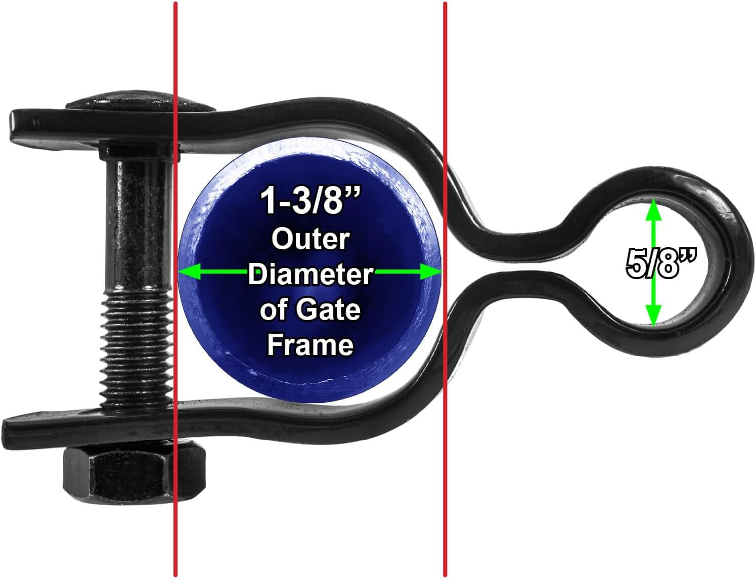Black 1-3/8" X -5/8" Gate Frame Hinge w/Bolt and Nut - Powder Coated Pressed Steel - 2 Pack