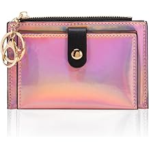 Womens Card Wallet, Waterproof PU Leather Slim Credit Card Wallet for Women Multifunctional Credit Card Bag with Zipper and Key Chain Card Wallet Holder A, Purple