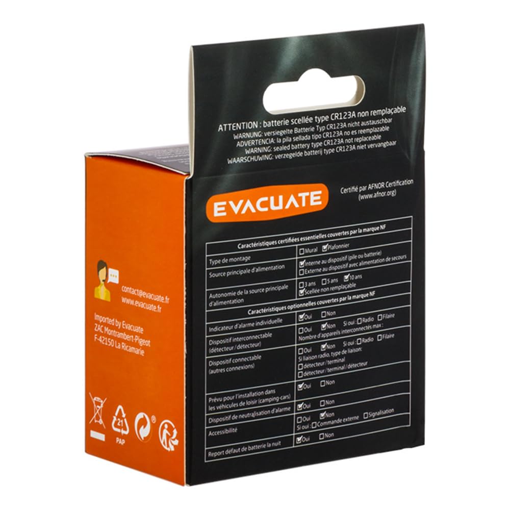 EVACUATE - Lot de 10 Détecteurs De Fumée NF Autonomie 10 Ans