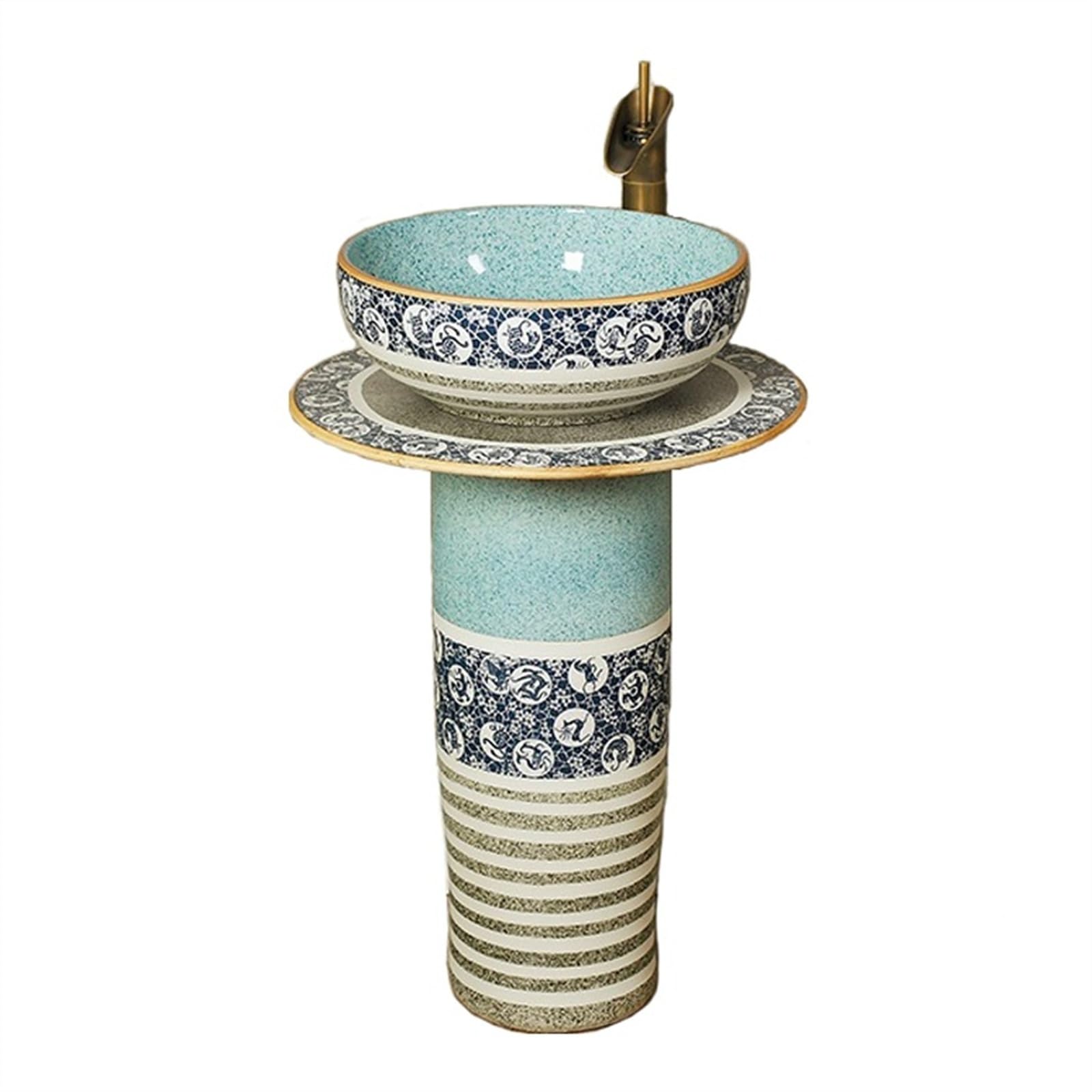 TIANQIHAO Sink Retro Creative Ceramic Column Basin, 3-Pieces Sink, Floor Standing Art Basin Combo With Faucets, Drain Kit,B,B-One Size