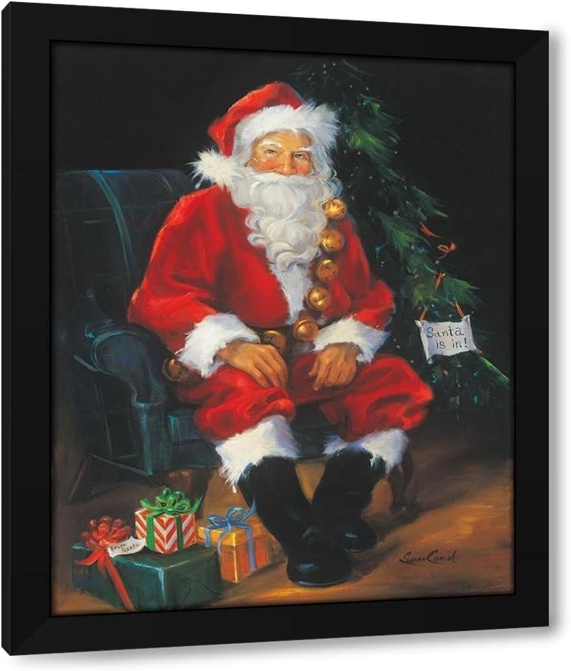 Comish, Susan 36x45 Huge Black Modern Framed Canvas Art Print Titled: Santa Is In